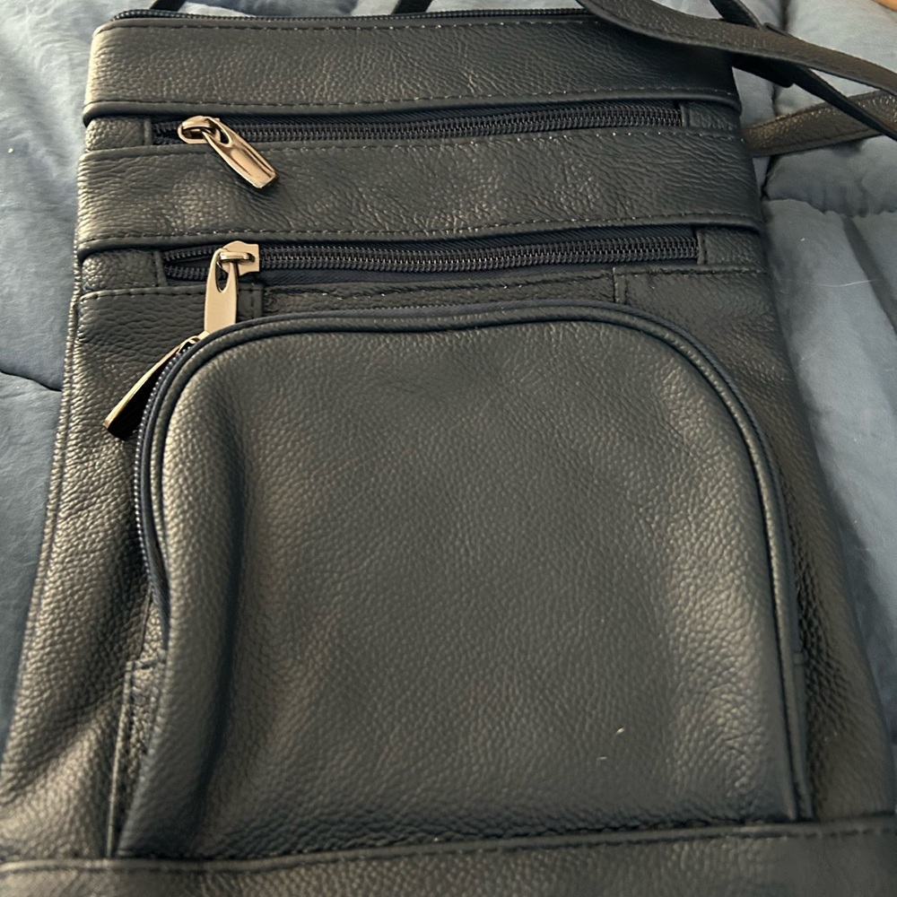 Navy blue crossbody leather